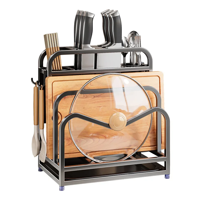 مناسبة لحامل السكاكين من الفولاذ المقاوم للصدأ، رف المطبخ، لوازم تخزين السكاكين، غطاء وعاء سطح المكتب متعدد الوظائف، رف التشطيب