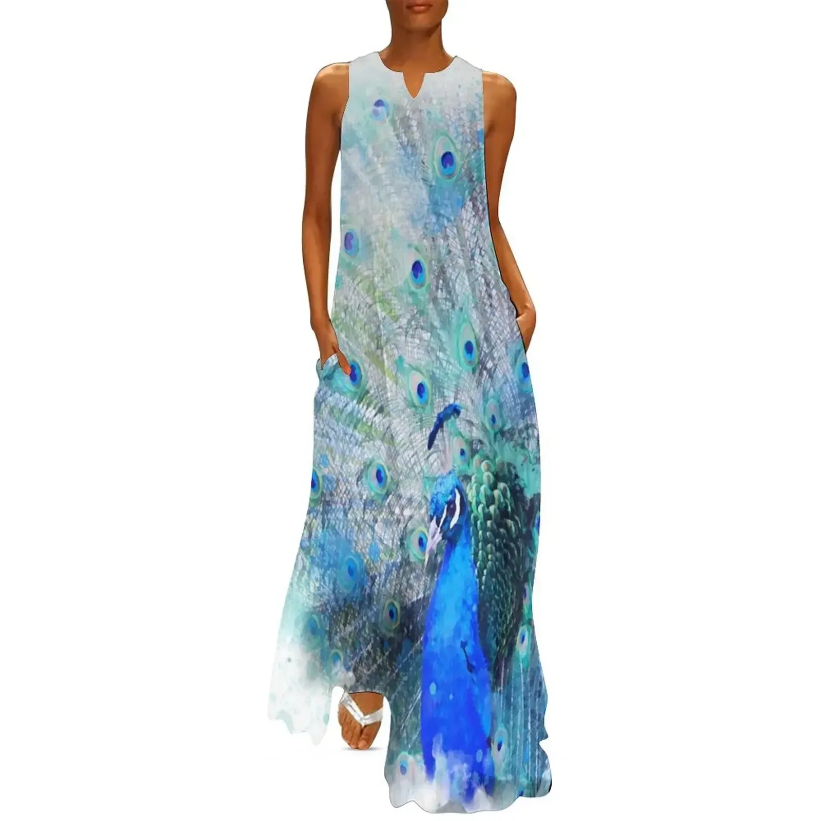 

Watercolour Peacock Long Dress women's dresses luxury Summer skirt elegant dress women clothes Dress