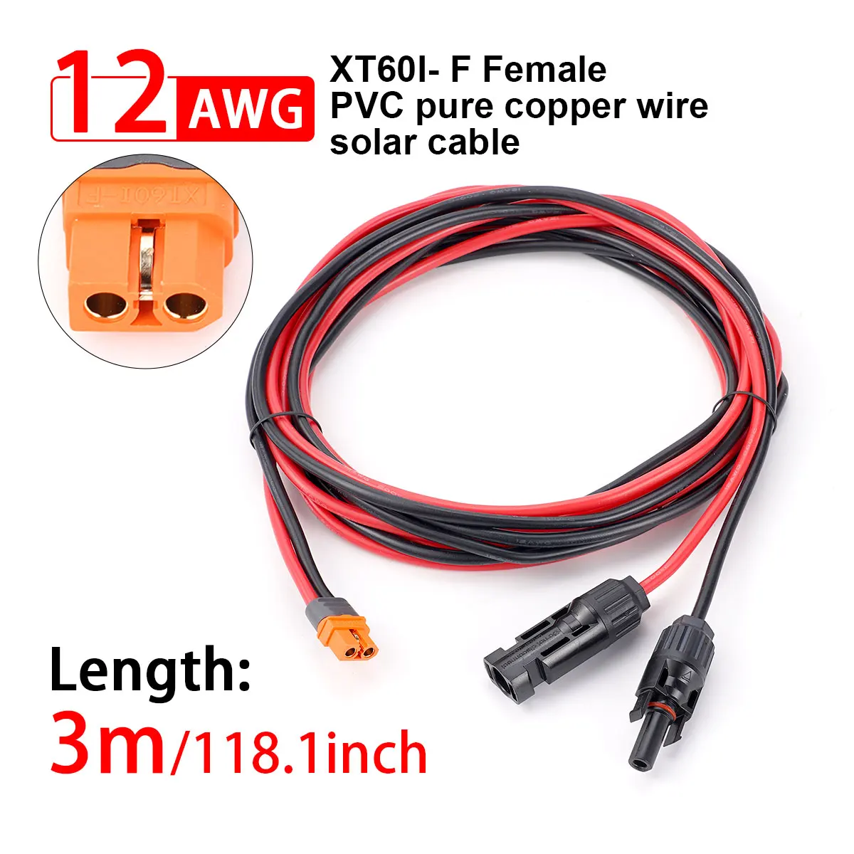 3M Solar Connector XT60i Transfercord 12AWG Connect Solar Panel Charge Cable Wire For Solar Generator Portable Power Station