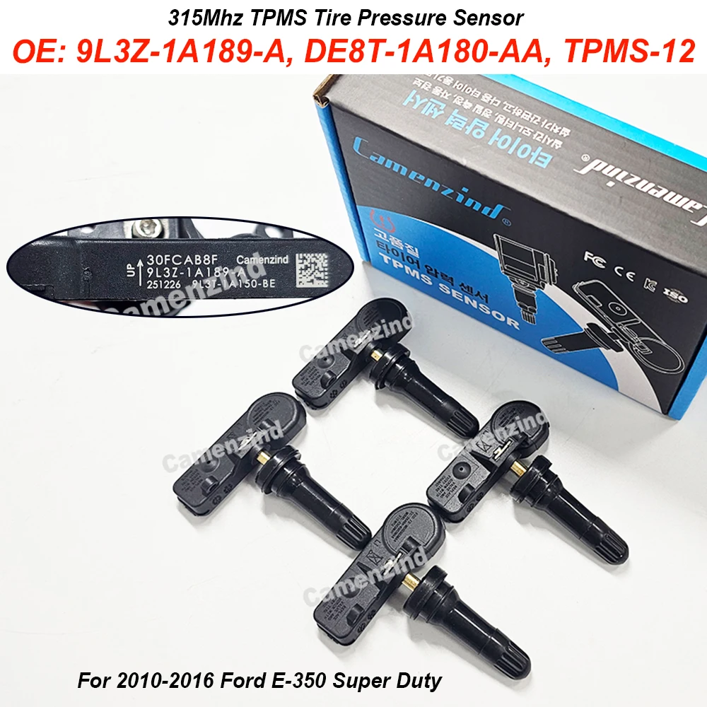 4PCS 9L3Z1A189A 9L3Z-1A189-A 315MHz TPMS Programmed Tire Pressure Sensor DE8T-1A180-AA TPMS-12 For Ford C-Max E-150 Escape F-150