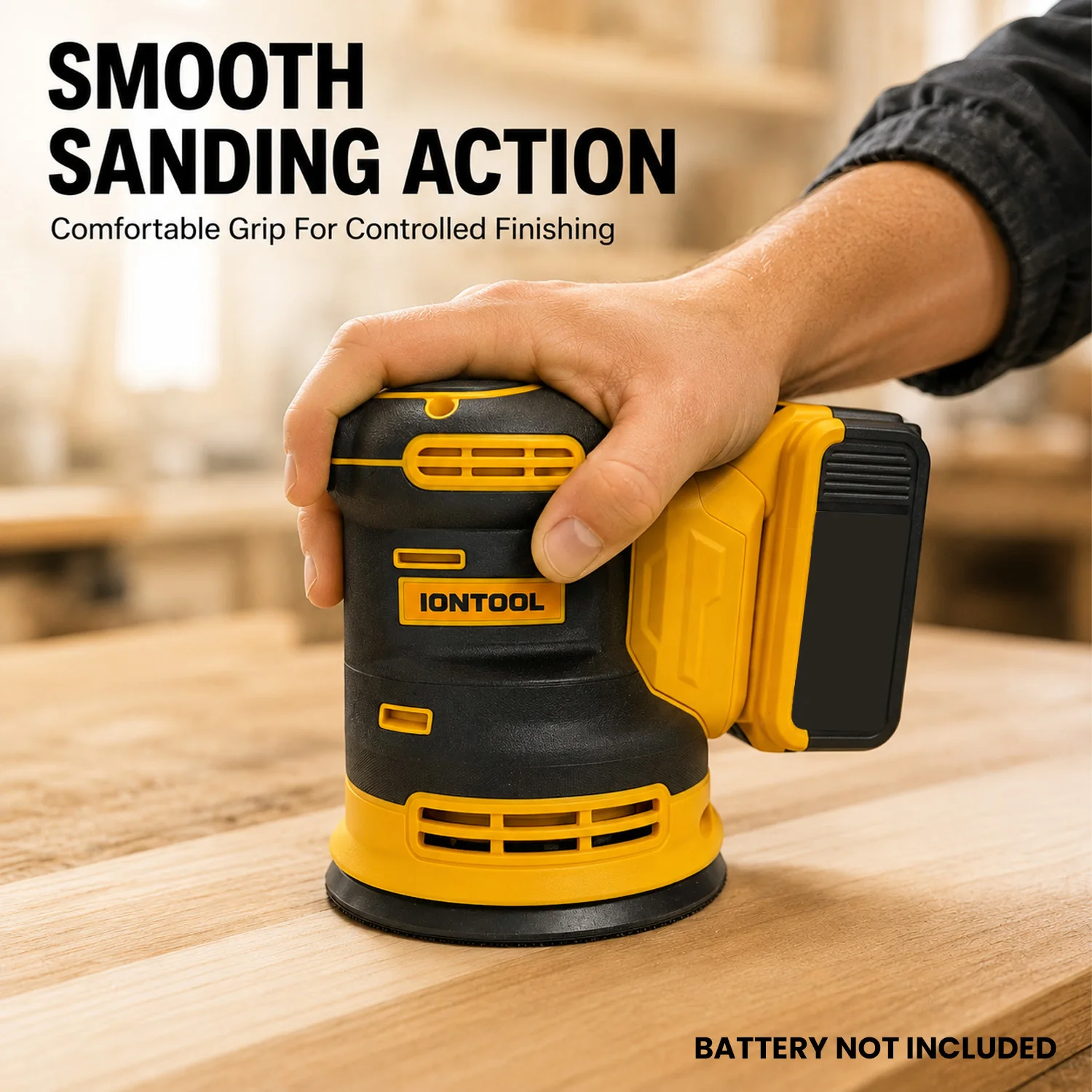 IONTOOL Durable Yellow Cordless Sander 180mm For Kitchen Counter Top Sanding and Cabinet Door Edge Refinishing Power Tool