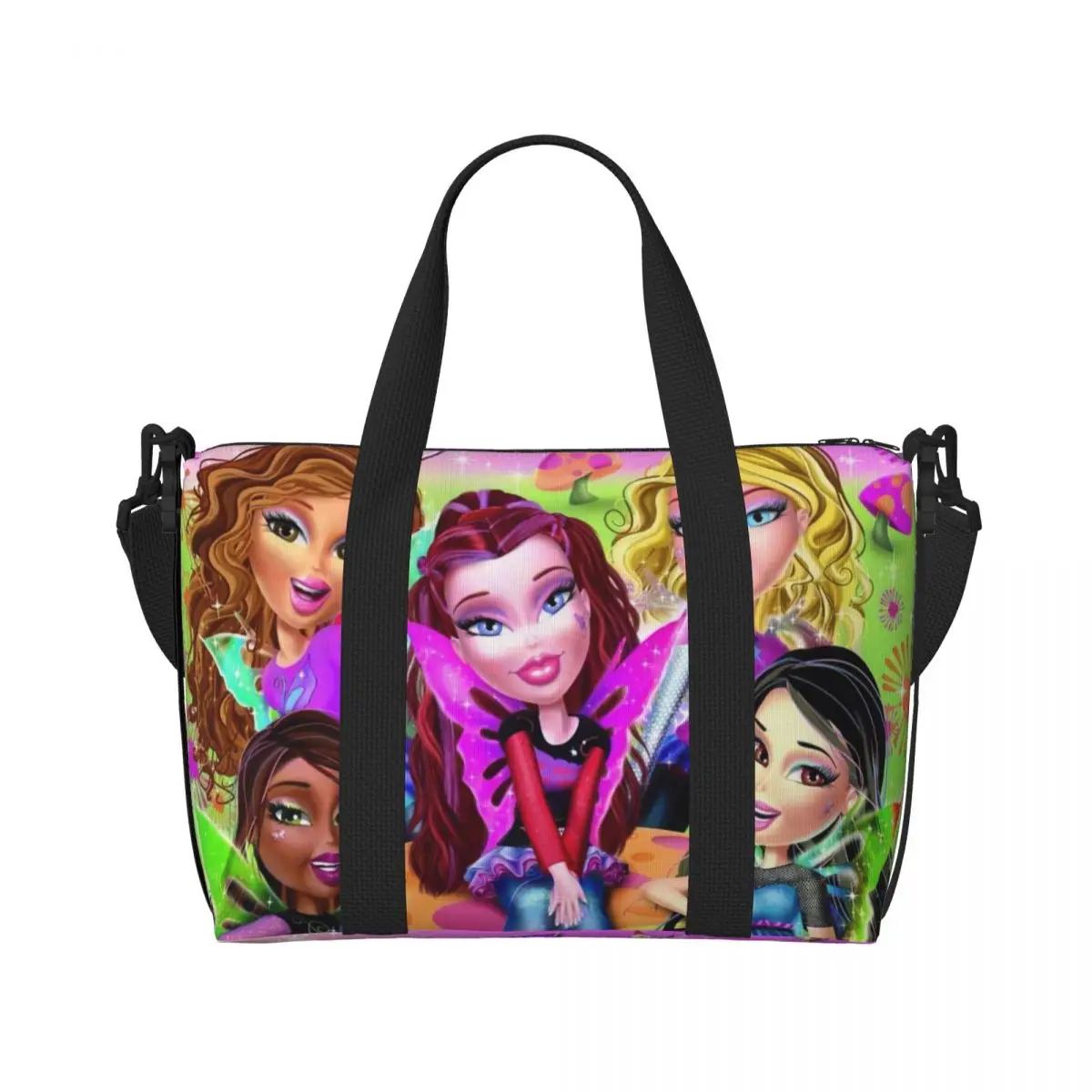 Custom Bratzs Doll Beach Tote Bag for Women Extra Large Gym Carry On Cartoon Tv Movie Travel Shopping Bags