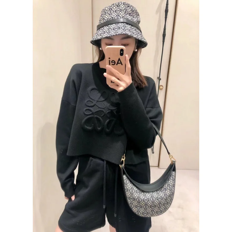 [MODX] Lazy Style White Embossed Pullover Wool For Women's Early Autumn New High-end Loose Casual Sweater