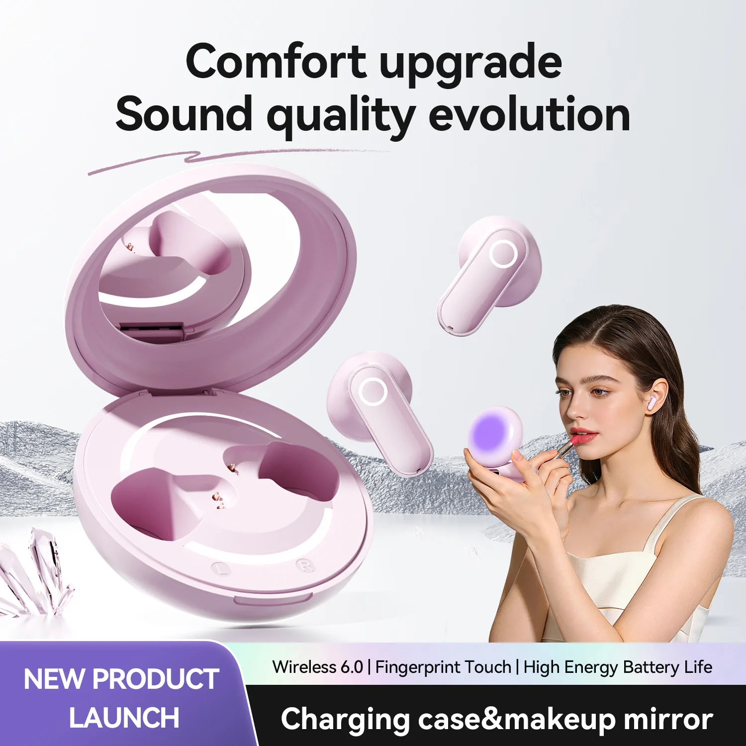 New semi in ear wireless Bluetooth earphones with high aesthetic value, digital display simplicity, and high aesthetic value