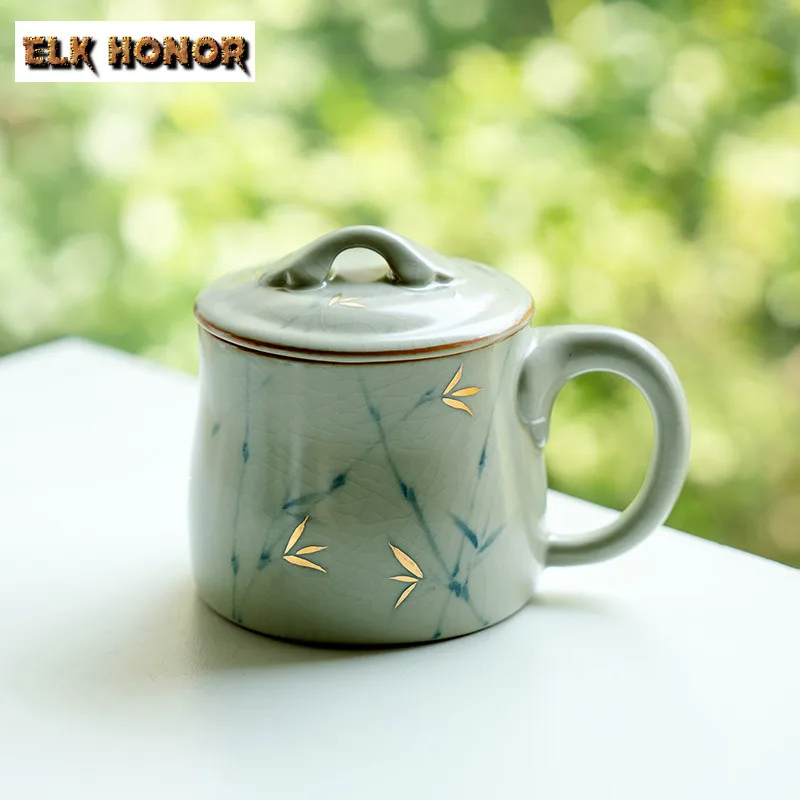 

300ml Hand-painted Bamboo Coffee Mug Creative Breakfast Mug Afternoon Tea Mug Household Office Water Cup Tea Services Ornaments