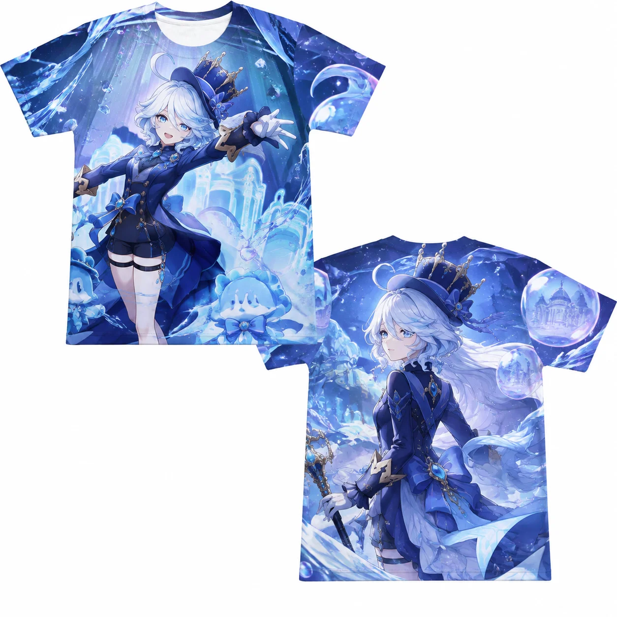 Anime Inspired Water Fantasy Girl 3D All‑Over‑Print T‑Shirt Unisex Polyester Short‑Sleeve Casual Streetwear Summer Tee