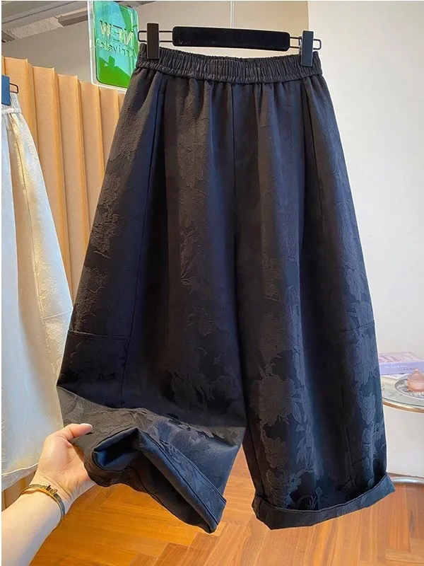 plus Size Women's Casual Wide Leg Pants High Waist Flattering Straight Cut Summer Leisure Trousers Korean Style Commute Wind