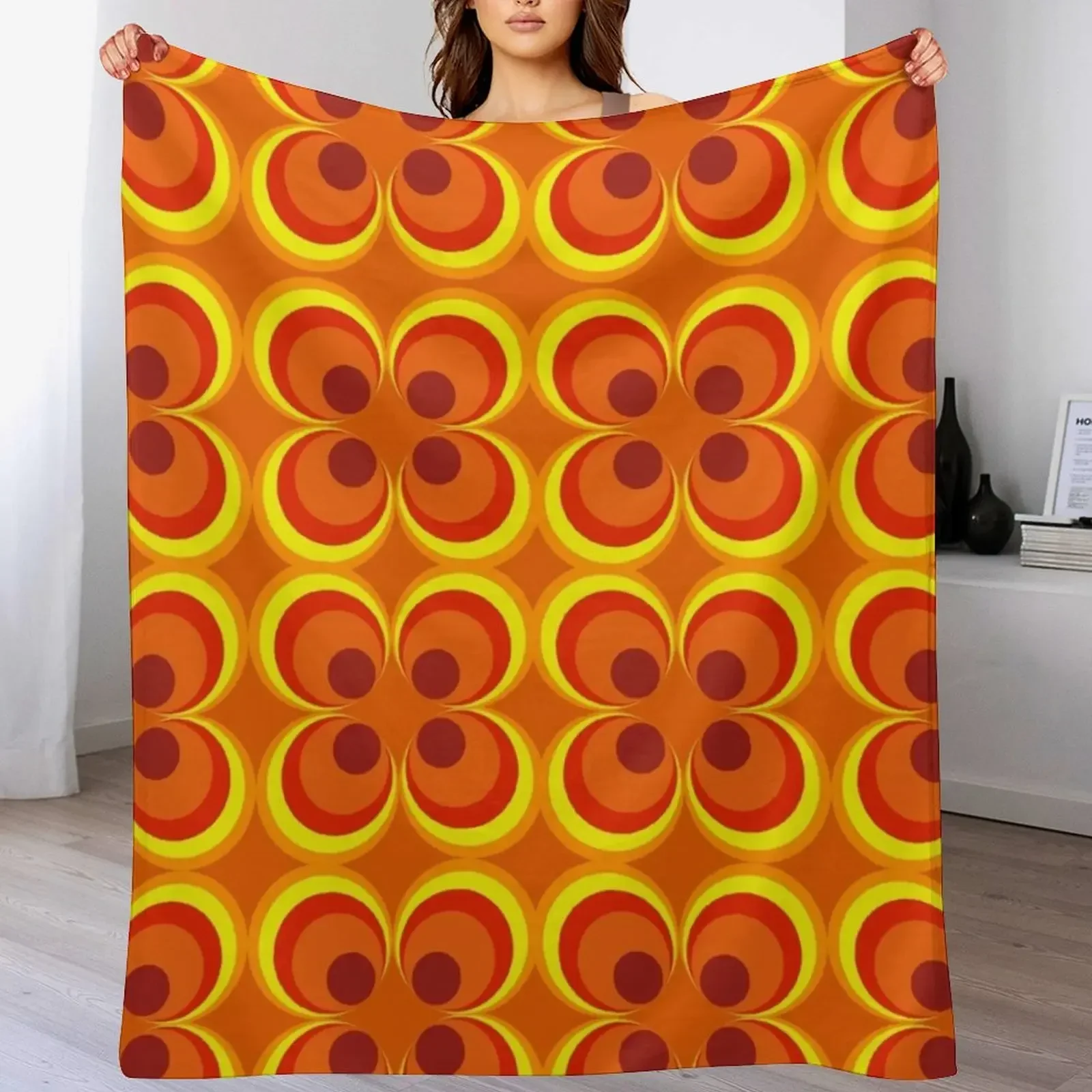 

1970s burnt orange retro design Throw Blanket Soft Decoratives Multi-Purpose for babies Blankets