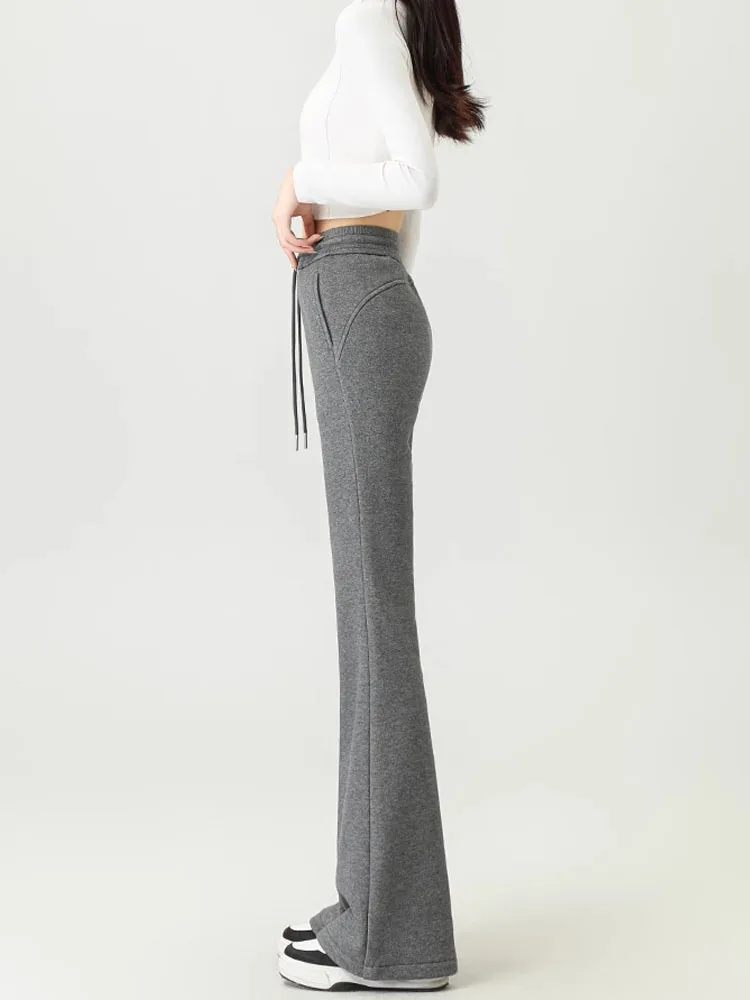 

High Waist Fce Lined Yoga Pants Women's Spring Autumn Casual Bell Bot Trousers Long Straight Fit Korean Sle