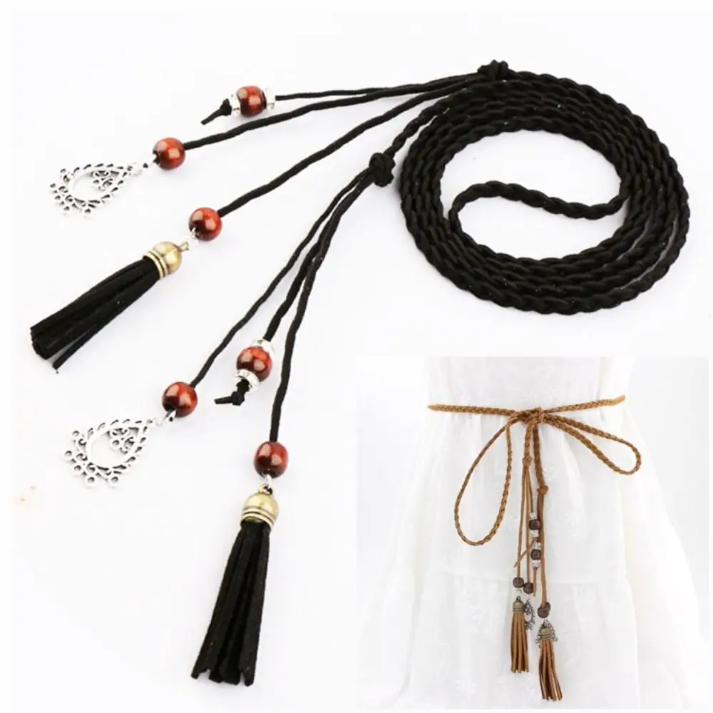 النساء الفتيات الفاخرة تصميم حبل مضفر حزام الخصر خمر تنوعا شرابة البوهيمي حزام الخصر