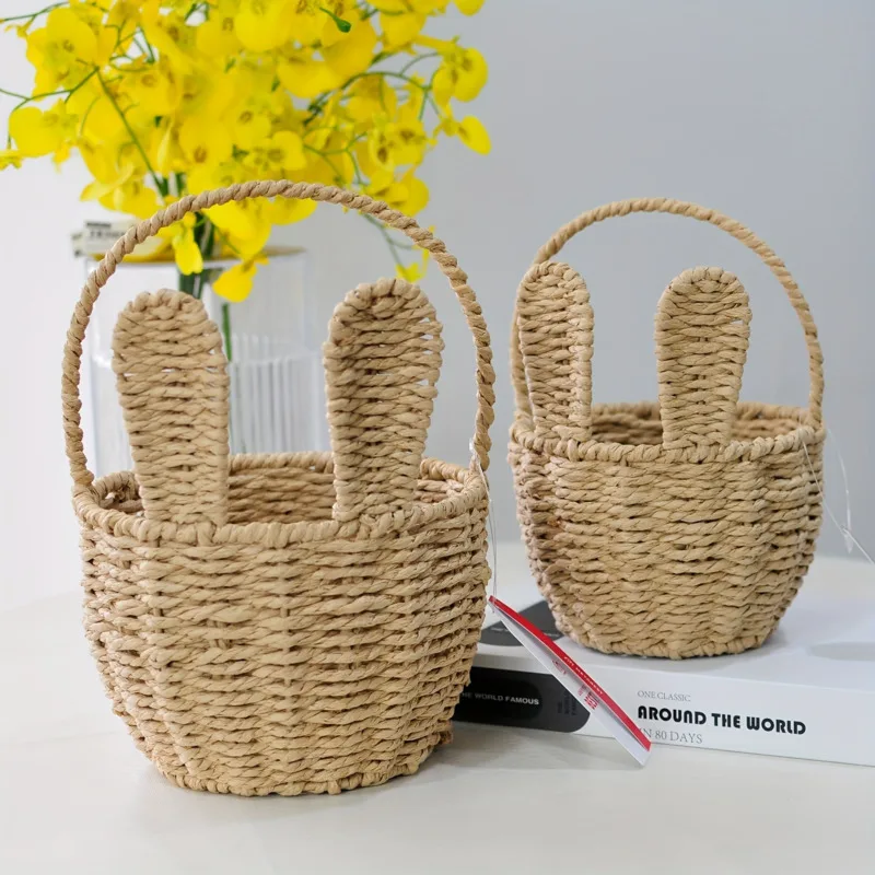 

2-Piece Rabbit Ear Woven Storage Versatile Cute Suitable Easter Halloween | Perfect Gift For Friends And Family Shelf