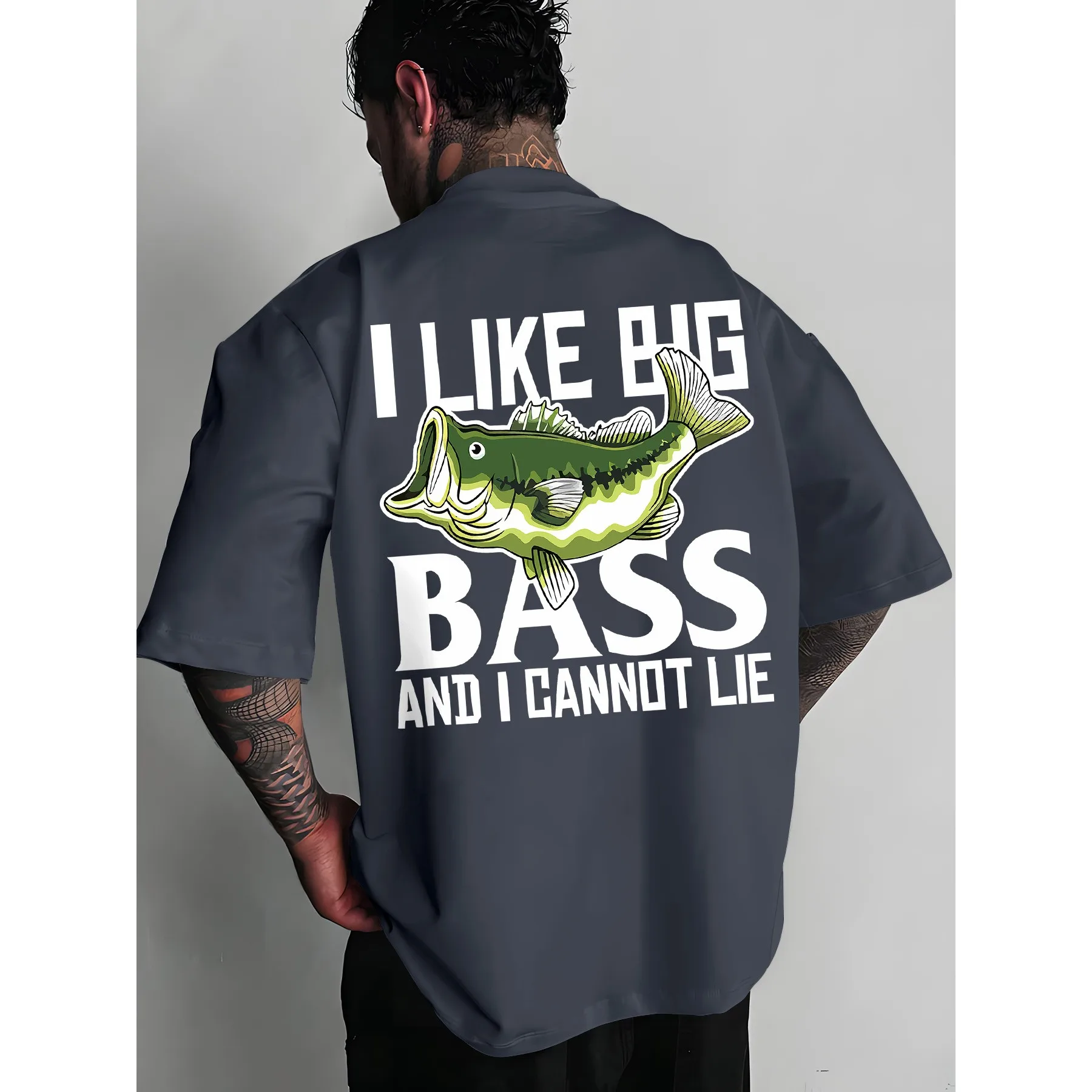 I Like Big Bass and I Cannot Lie Graphic Tee for Men, Casual Short Sleeve Cotton T-Shirt for Fishing and Everyday Wear