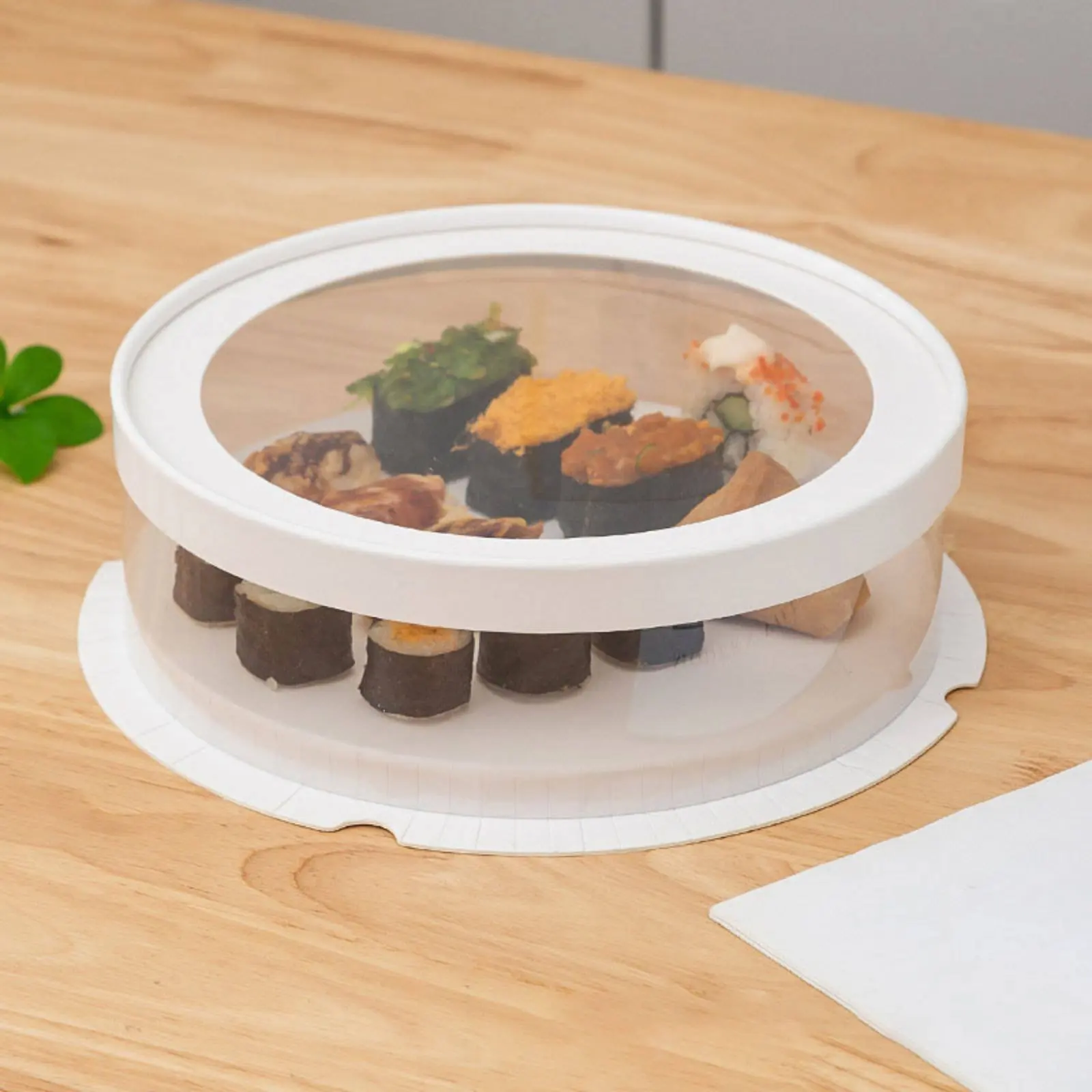 Immagine 7: Scatola Rotonda Trasparente per Sushi, Contenitore Monouso in Plastica Resistente all'Olio per Catering