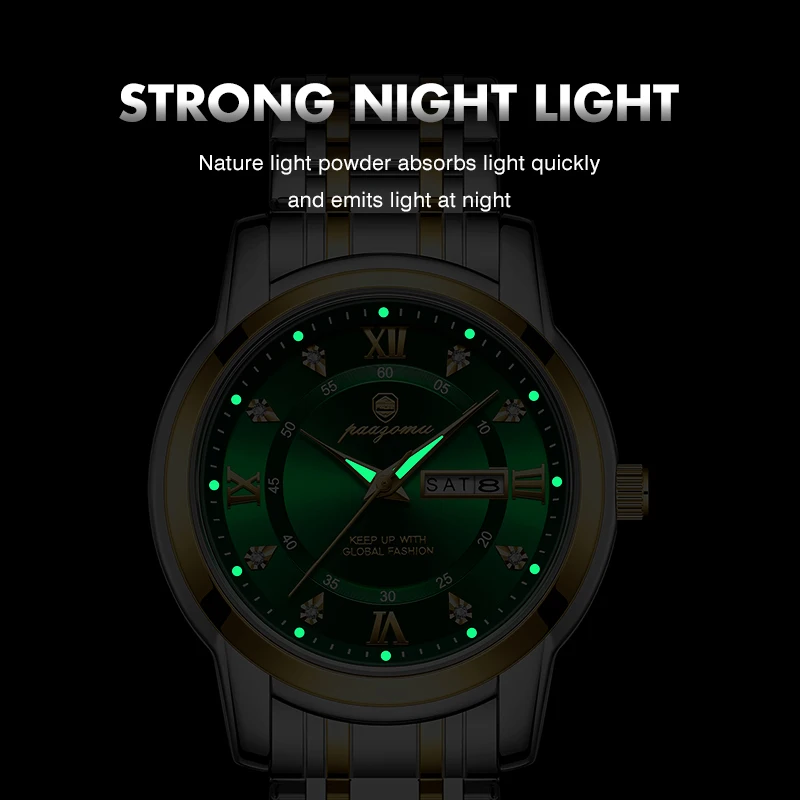 PENGAGAR ساعة فاخرة للرجال أنيقة تاريخ الأسبوع مقاوم للماء ساعة رجالية مضيئة كوارتز الفولاذ المقاوم للصدأ ساعات رياضية للرجال reloj