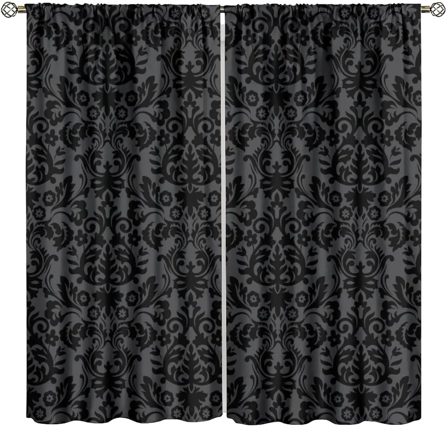 Black Damask Vintage Floral Curtains Bohemian Antique Victorian Baroque Exotic Window Drapes for Boys Girls Room Bedroom Living