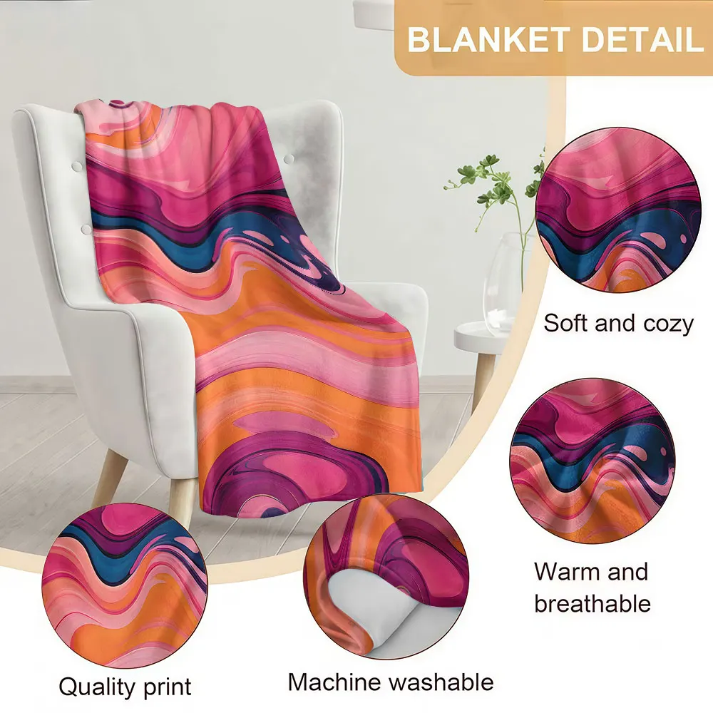 Color Liquid Ink Soft Warm Flannel Blanket Lightweight Cozy Christmas Halloween Home Decor Room