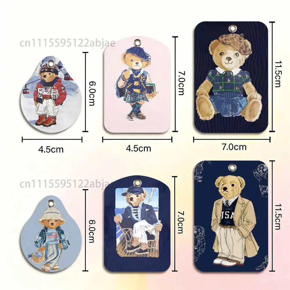 Fashion Bear P-PoloS Funny Card Case Leather Card Holder Keychain Key Ring Transportation Card Case With Lanyard