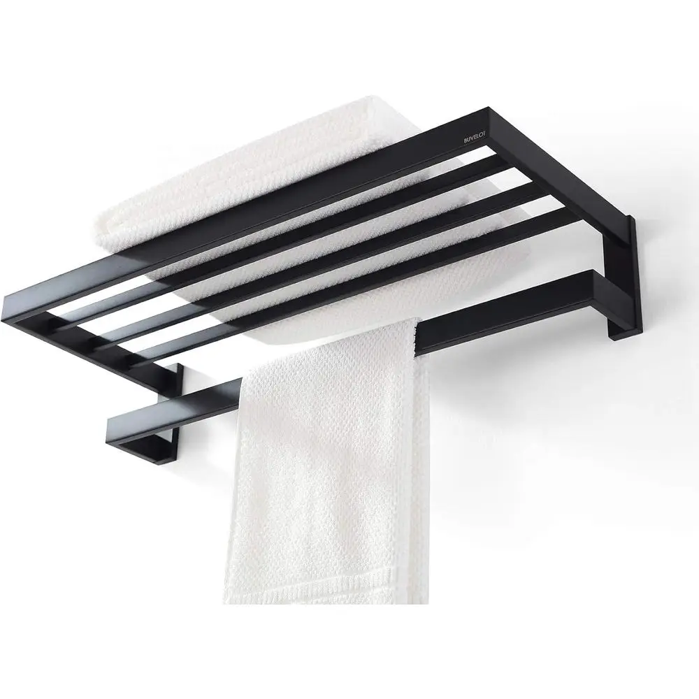 

24-дюймовая матовая черная настенная квадратная вешалка для полотенец с перекладиной, держатель для банных полотенец в гостиничном стиле