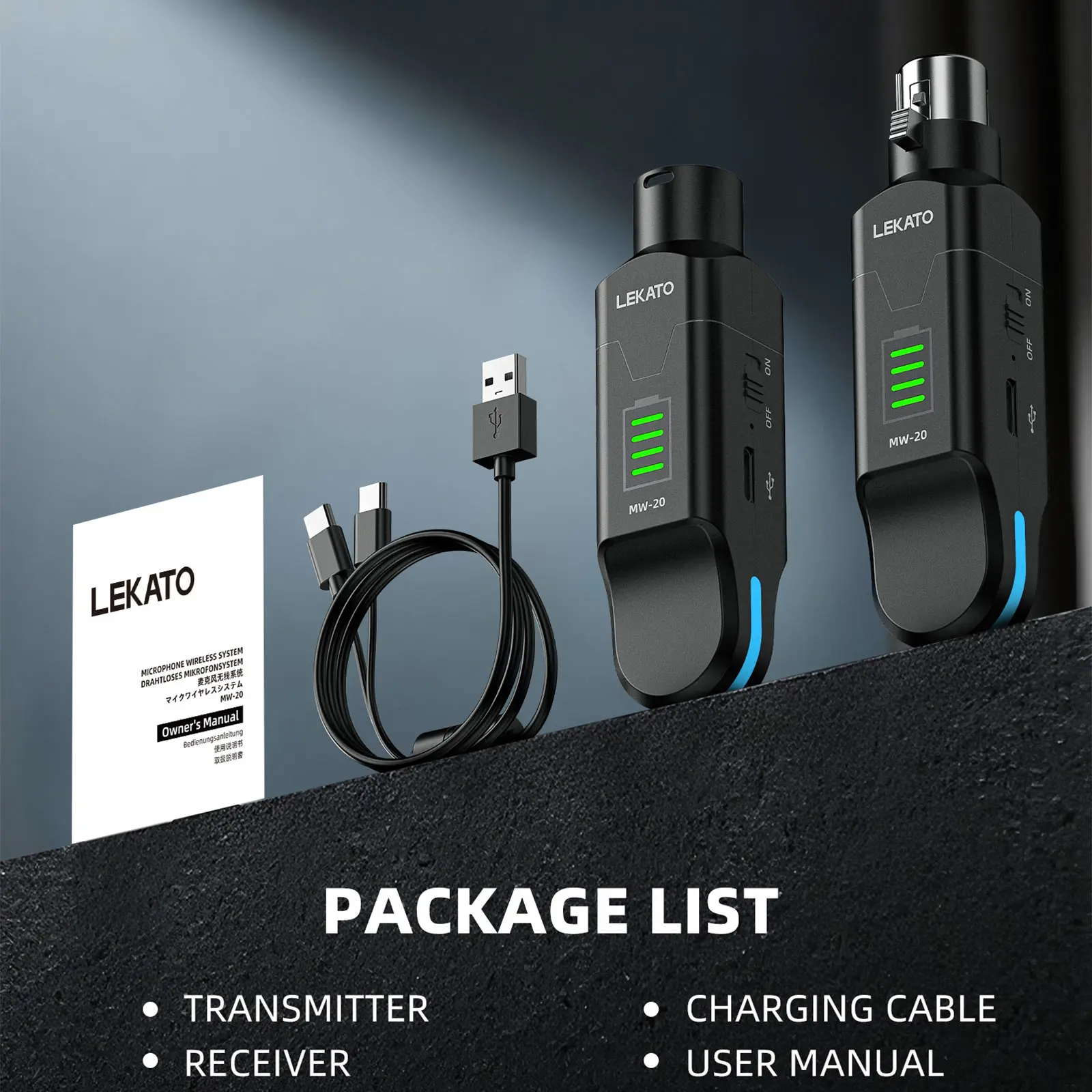 Lekato Affordable Wireless Xlr Adapter for Pa- Rechargeable 8-Hour Battery, 48V Phantom Power&100Ft Range for Mobile Performers