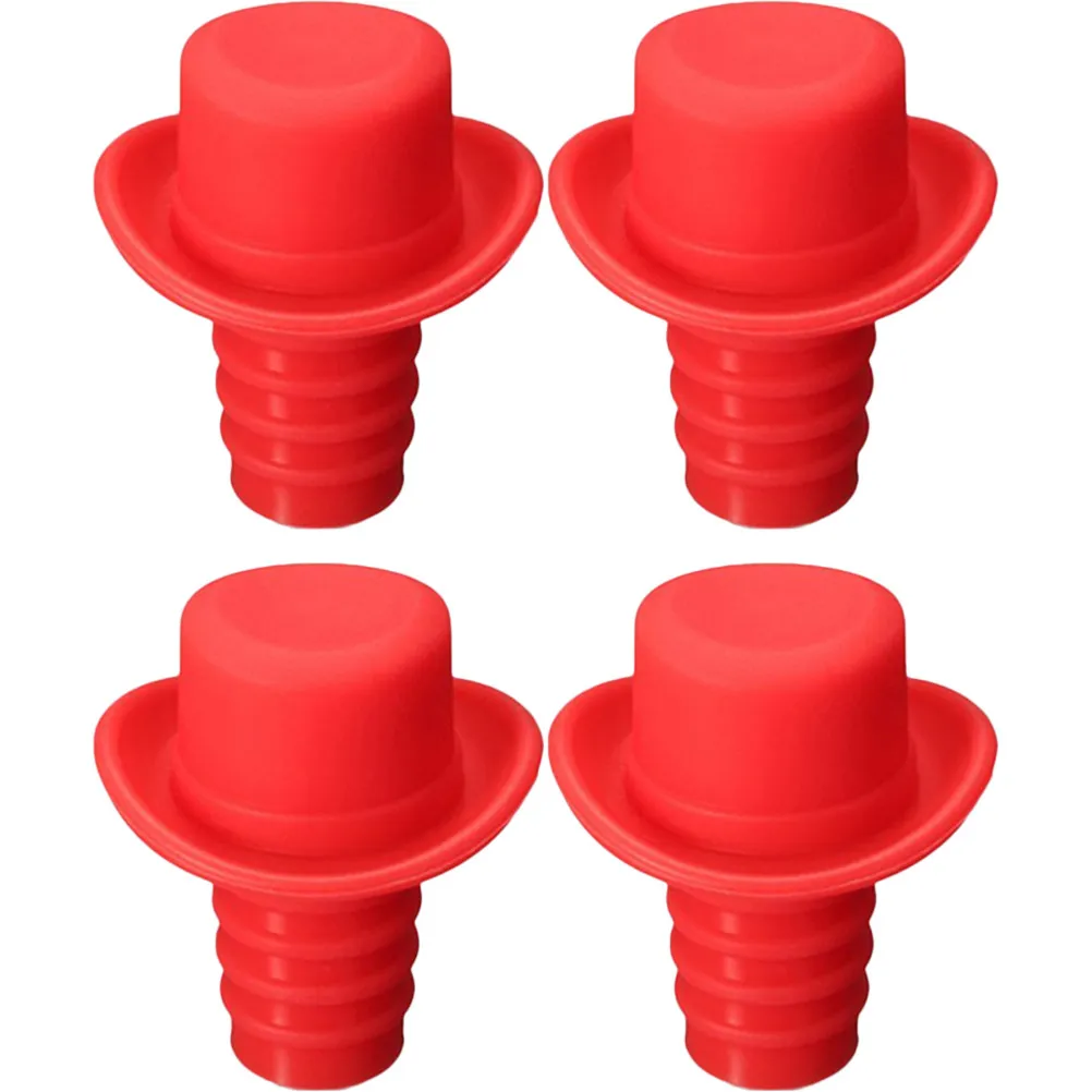 4Pcs Silicone Wine Bottle Stopper Creative Hat Design Air-Tight Seal for Wine Saver Beer Glass Bottles Party Wedding