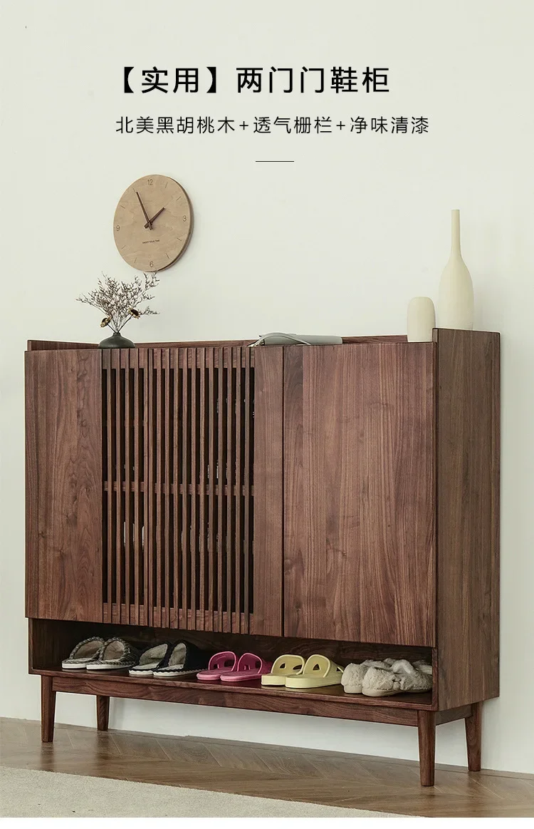 For Nordic Solid Wood Shoe Cabinet Modern Light Luxury Household Foyer Entrance Hall Partition North American Black Walnut