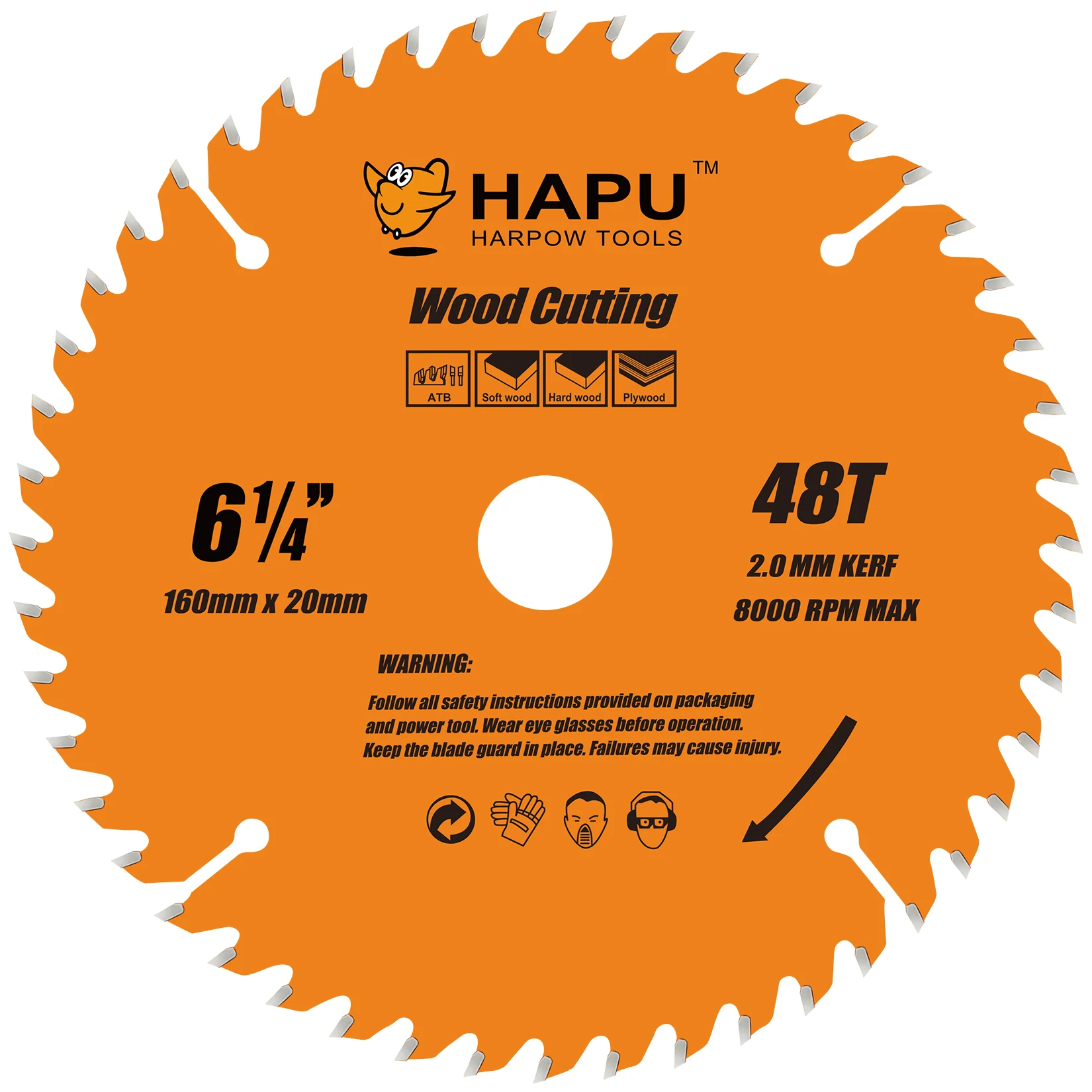 HAPU 6-1/4' 48T TCT Circular Saw Blade 160mm X 20mm ATB Wood Cutting Disc 2.0mm Kerf For For Miter Saw Table Saw Woodworking DIY