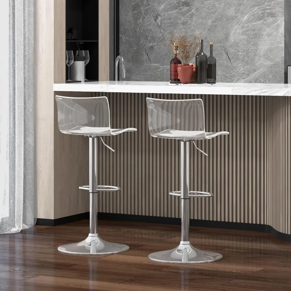 Brage Living Acrylic Bar Stools with Mid Back, Set of 2, Transparent Adjustable Swivel Airlift Barstools, Counter Height Bar