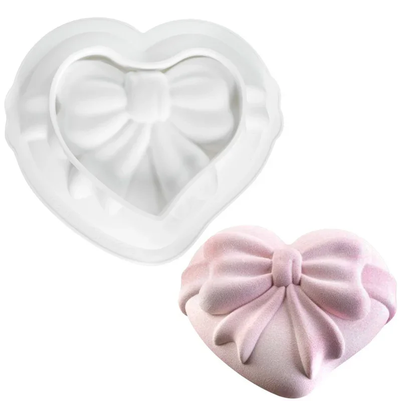 Silicone Cake Decorating Tools Bow & Love Heart Chocolate Mousse Mold DIY Handmade Soap Mould Wedding Valentine\'s Day decoration