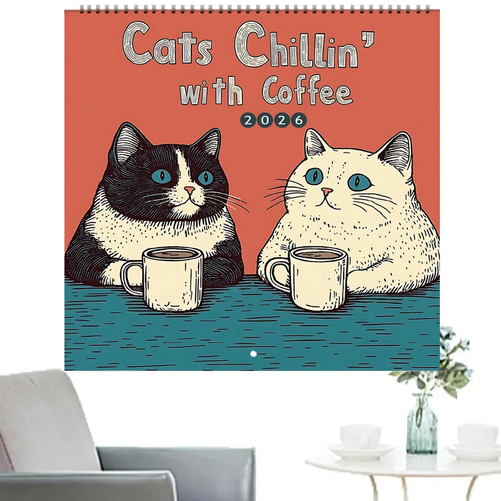 2026 Cat Wall Calendar Creative Hangable 12-Month Daily Weekly Monthly Planner Agenda Organizer Calendar for Home Office Decor
