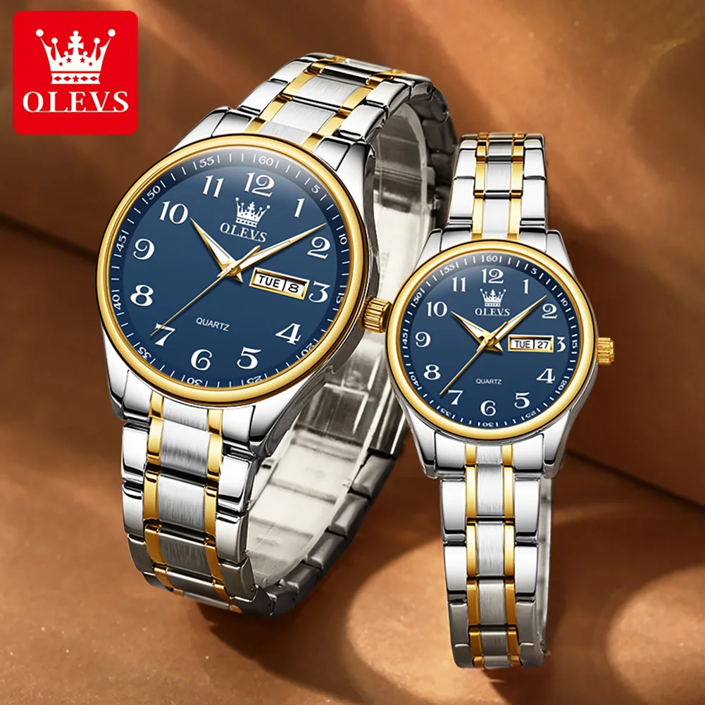 OLEVS 5567 marque Couple montres à Quartz étanche montre-bracelet lumineuse pour amoureux Date montre-bracelet pour hommes et femmes Simple mode