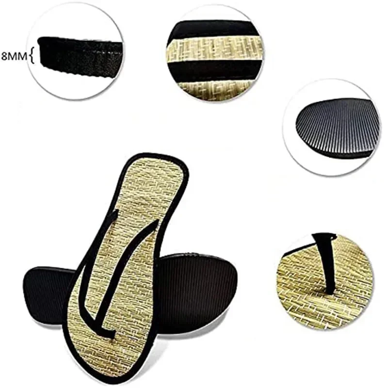 Chanclas planas de verano para mujer, cómodas sandalias antideslizantes, chanclas de ratán de bambú, zapatillas de moda para el baño del hogar