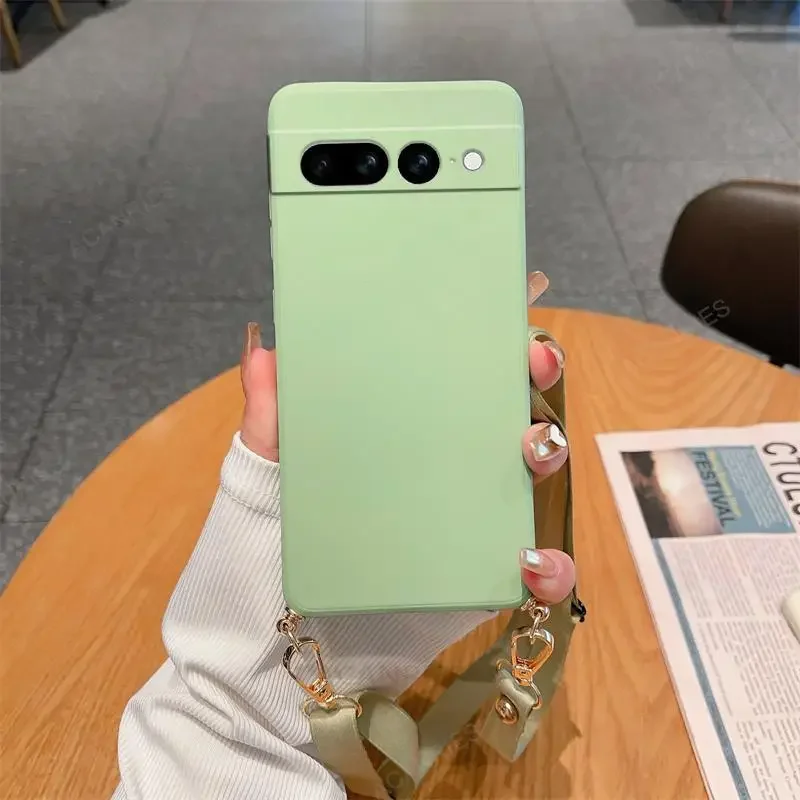 Necklace Strap Cord Crossbody Lanyard Liquid Silicone Case For Google Pixel 8 7 6 Pro 7A 6A Back Cover On Pixel7 Pixel6 A 7pro