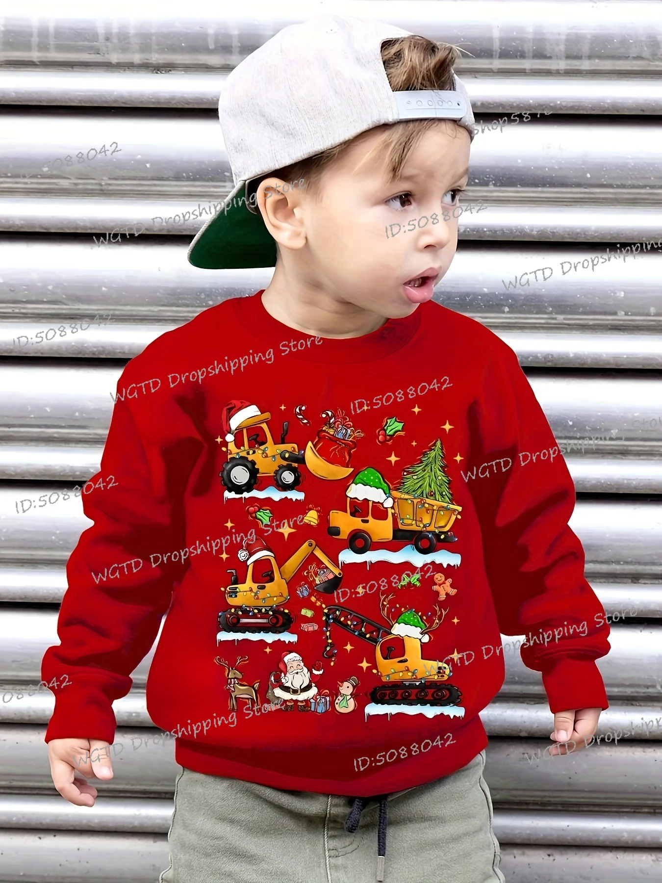 

Cartoon Excavator Christmas Children's Clothing Long Sleeve Crewneck Boys Girls Fun Car Excavator Truck Lover Xmas Sweatshirts