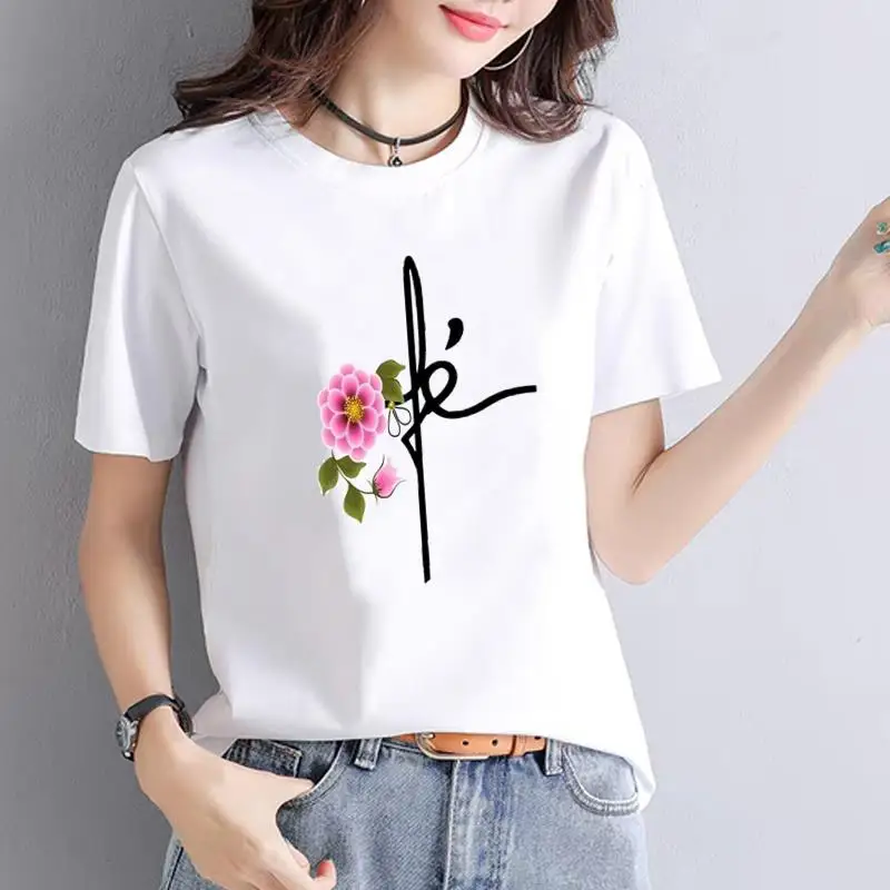 A popular online celebrity fashion printed casual and fashionable letter top for women's summer short-sleeved round-neck T-shirt