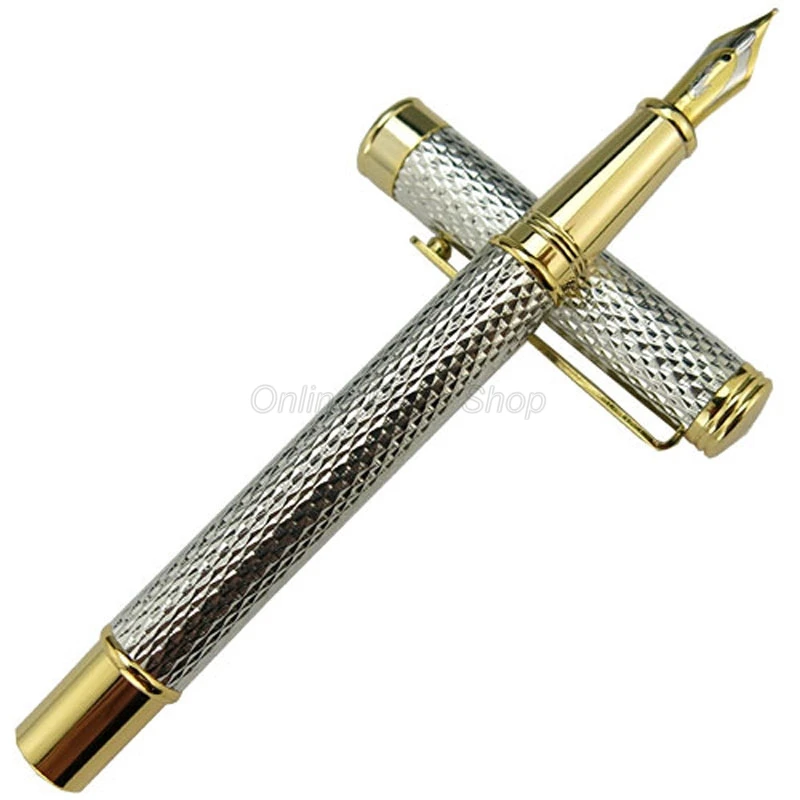 

Crocodile 218 Metal Silver Mesh Barrel Clip Medium Nib Fountain Pen Office School Writing Gift Pen Accessory