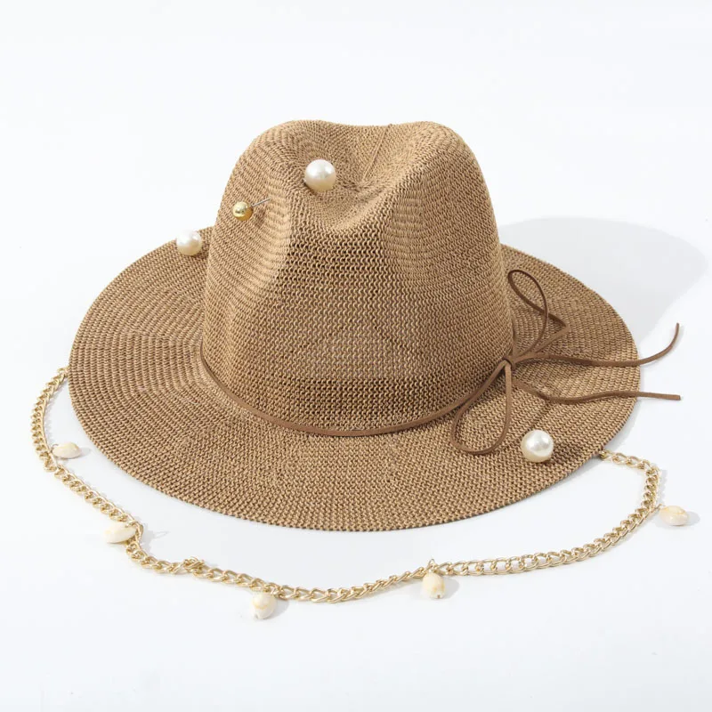 Cross Border Sun Hat, European Ins Shell Chain Straw Beach Cap, Hot Sale on eBay AliExpress