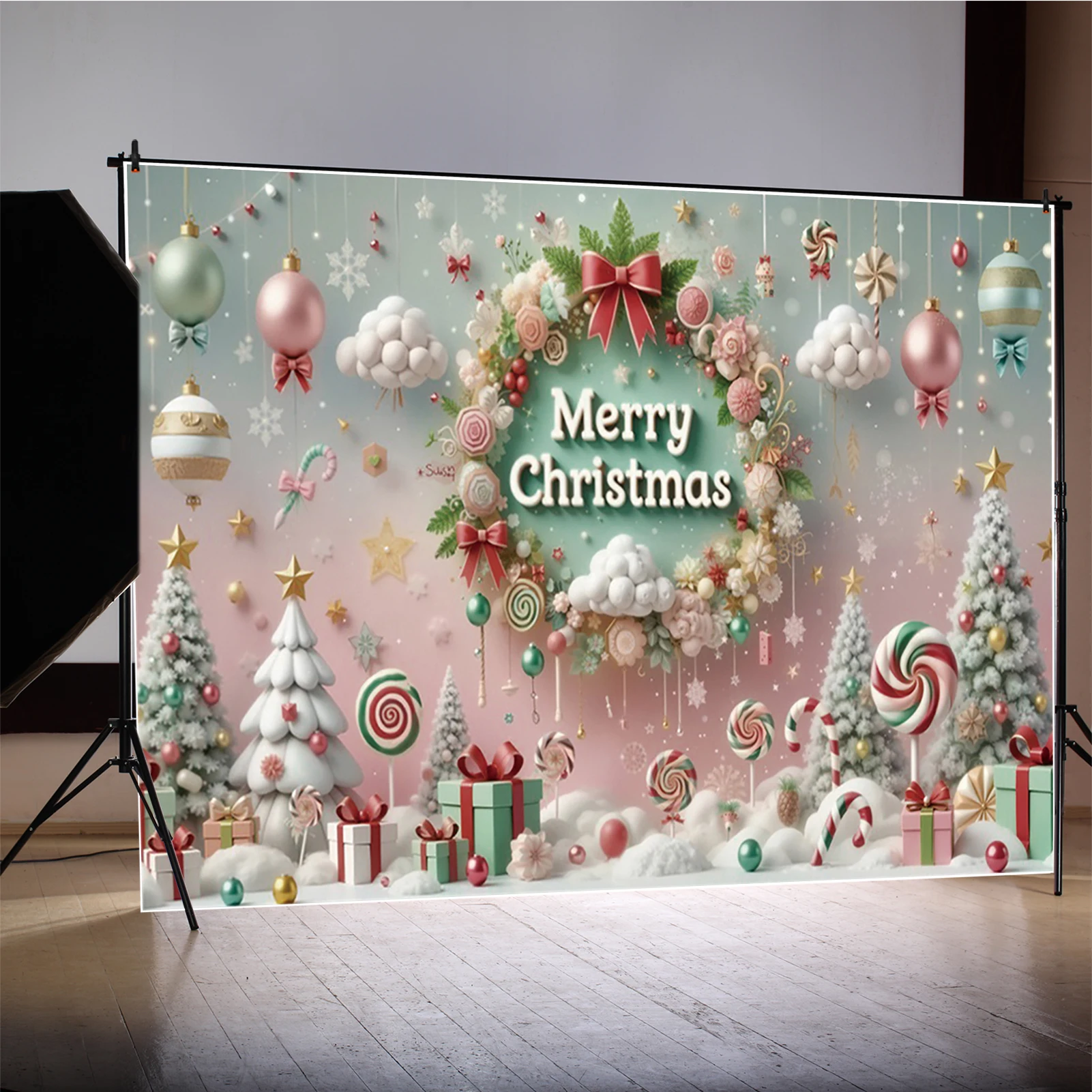 MOON.QG عيد ميلاد سعيد راية التصوير خلفية اطلاق النار الدعائم الوردي الحلوى الجنية الهدايا خلفية ورق حائط للزينة الطفل