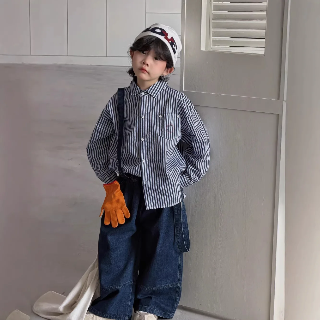 Children Clothes Boys Casual Shirt 2025 Spring Autumn New Korean Style Striped Shirt Mid-length Fashionable Kids Lapel Coat