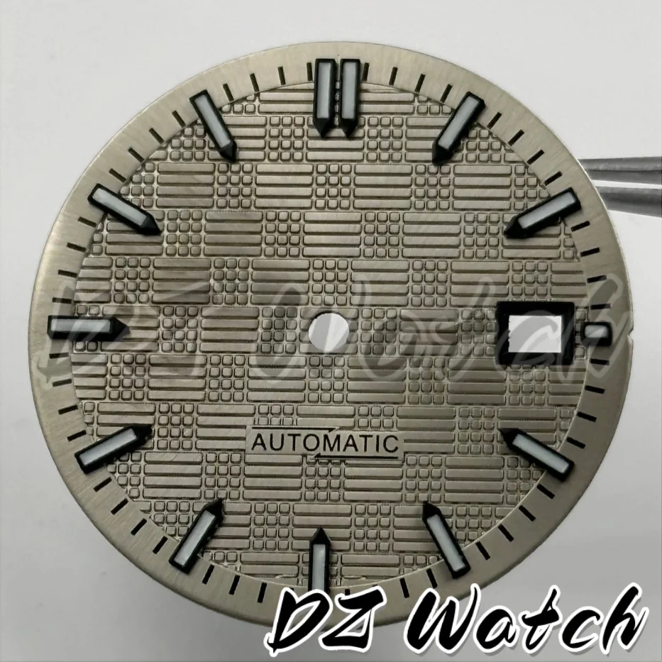 NH35 Watch Dial 31mm Engineer Checkered Silver Gray Luminous Dial 3 O'clock Calendar Window Suitable For NH35 NH36 Movement