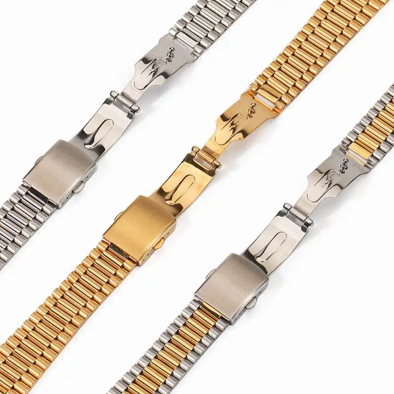 President 14mm 16mm 18mm 20mm Stainless Steel Universal Straight End Three Beads Silver Gold Watch Strap Band Bracelet