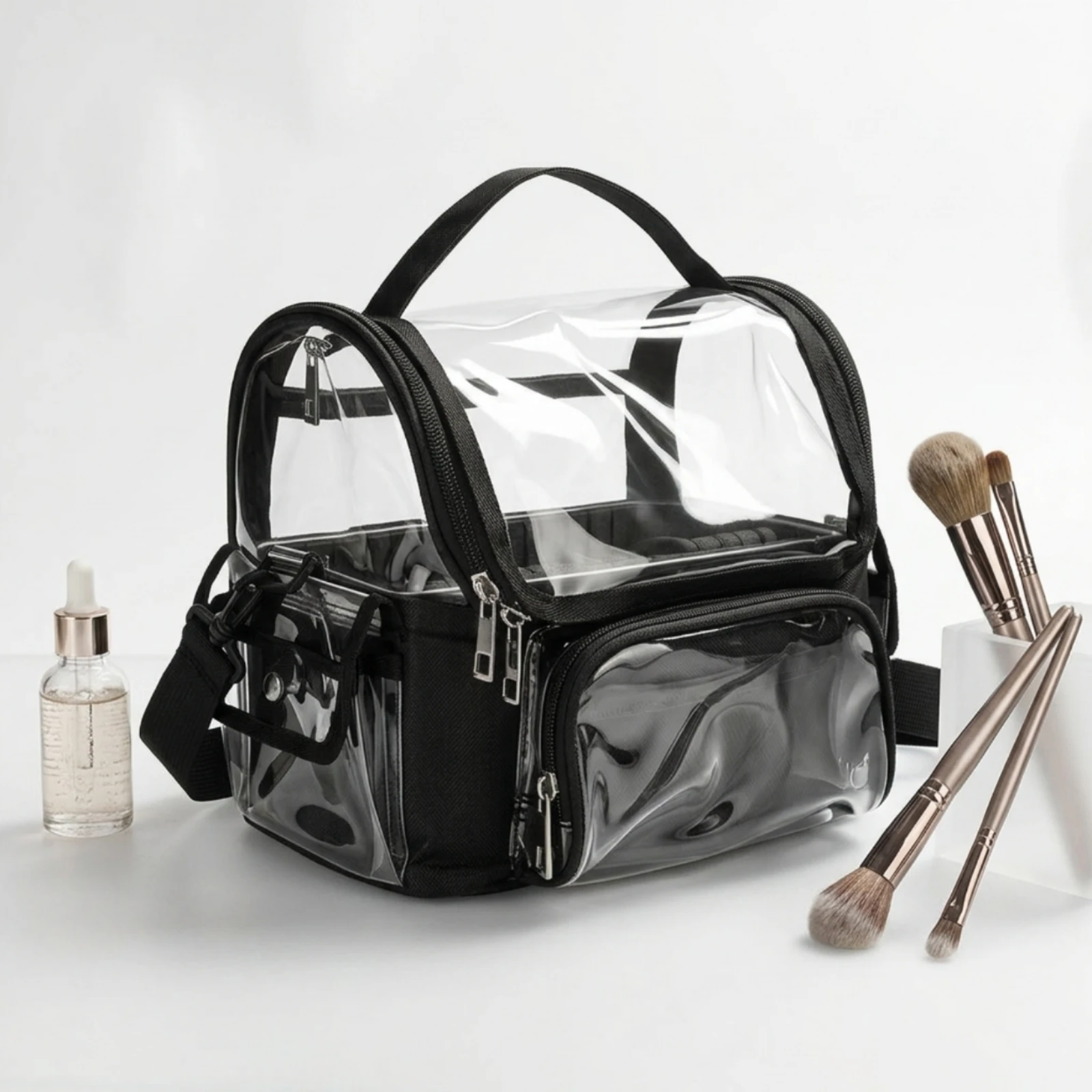 Transparent Makeup Bag See-Through Clear Makeup Bag Easy to Clean Portable for Commuters, Travel, Daily Carry