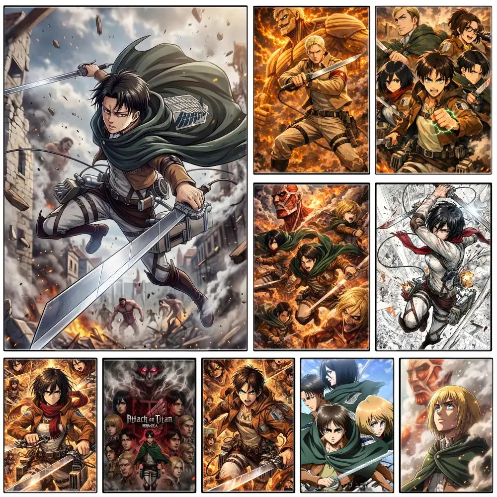 Dark Fantasy Anime A-Attack on Titan Poster Self-adhesive Art Waterproof Paper Sticker Coffee House Bar Room Wall Decor