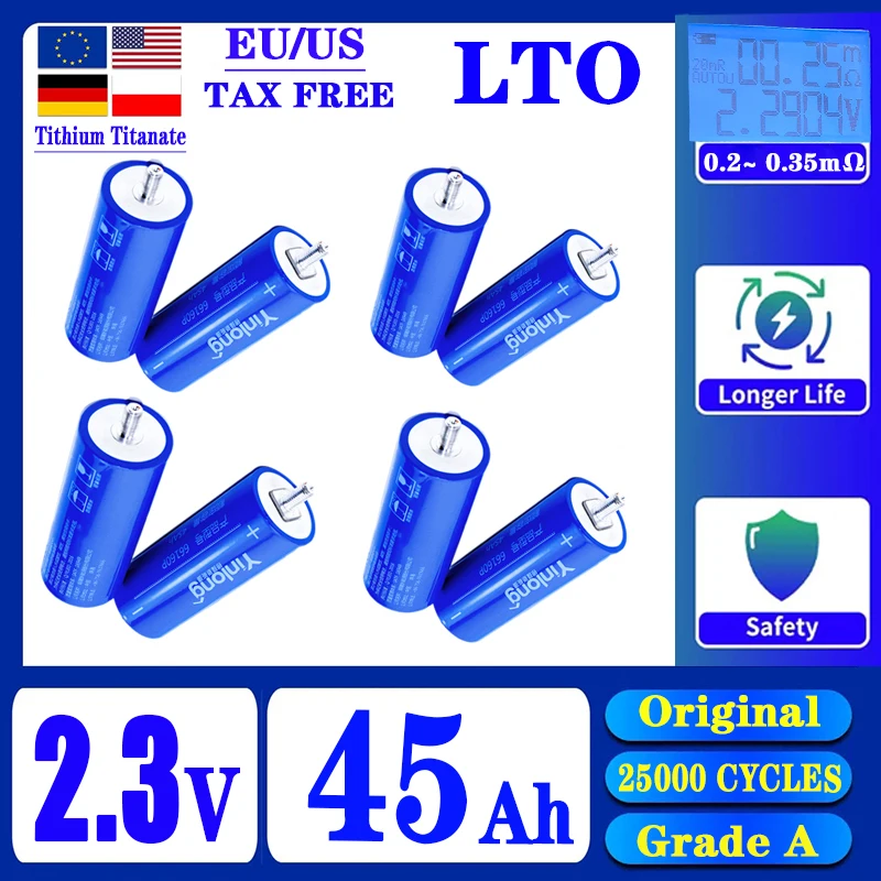 

Высококачественный Оригинальный литий-титанатный аккумулятор Yinlong 66160 LTO 2,3 в 45 Ач, автомобильная аудиосистема, внутреннее сопротивление 0,2 ~ 0,35 МОм