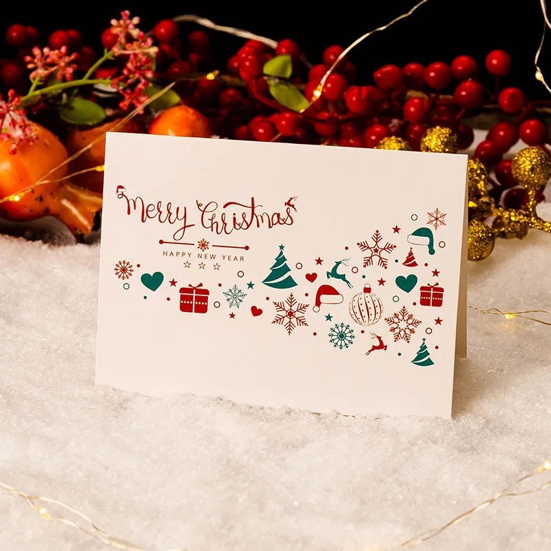 10pcs/set Merry Christmas Greeting Cards Kraft Paper Custom Blank Paper Cards Christmas Party Greeting Invitation for Guest