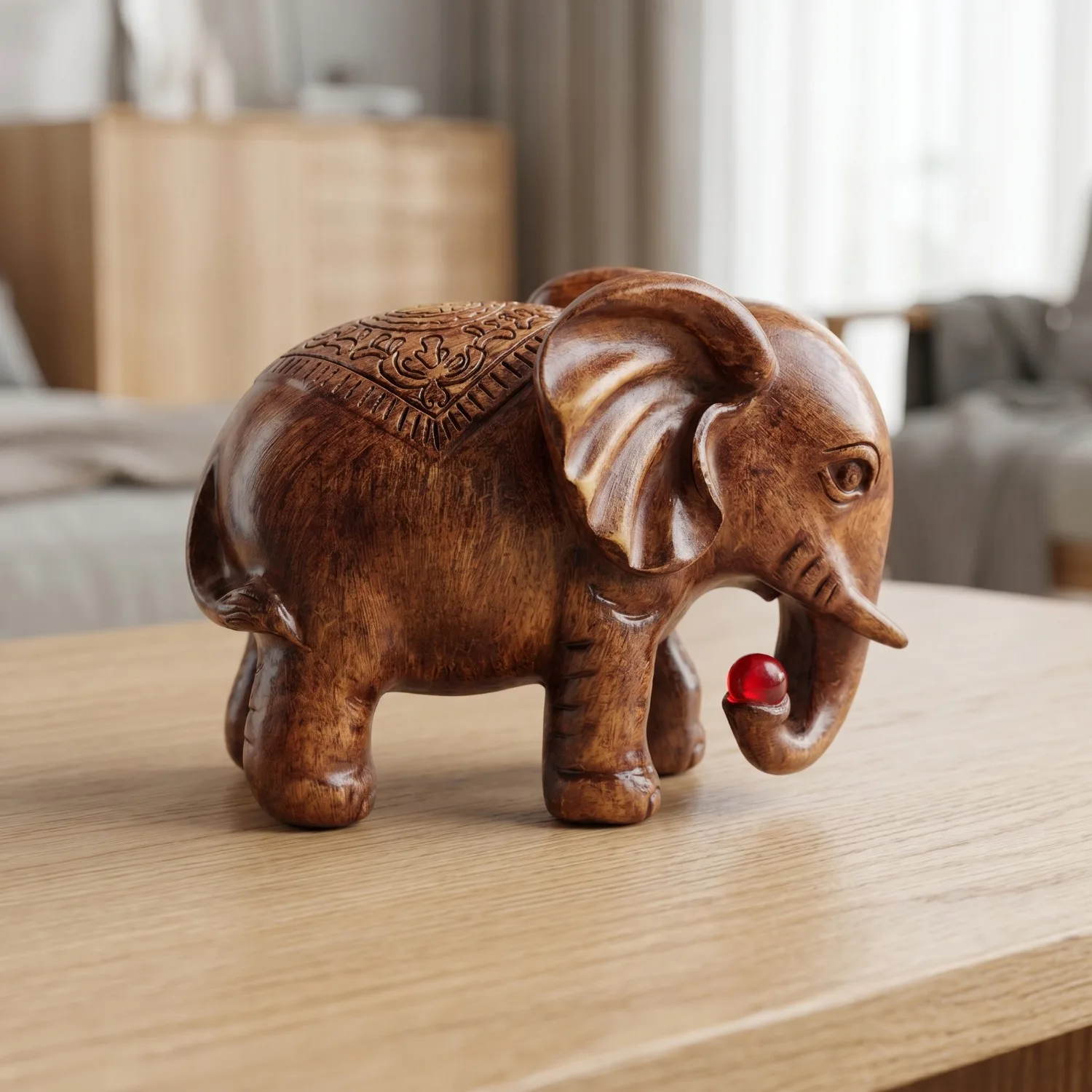 Wealth & Blessing Elephant Statue, Resin Wood-Embossed Craft, Entryway Counter Decor Housewarming Party Gift