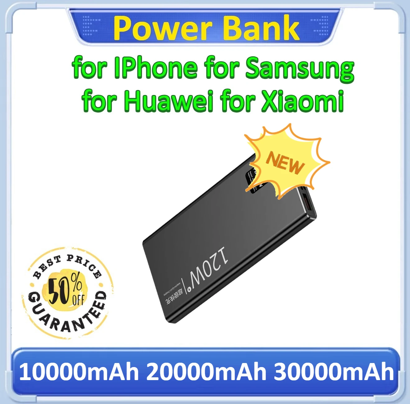

High Capacity Fast Charging Portable Spare Battery Charger For iPhone For Samsung For Huawei Universal 10000/20000/30000mAh