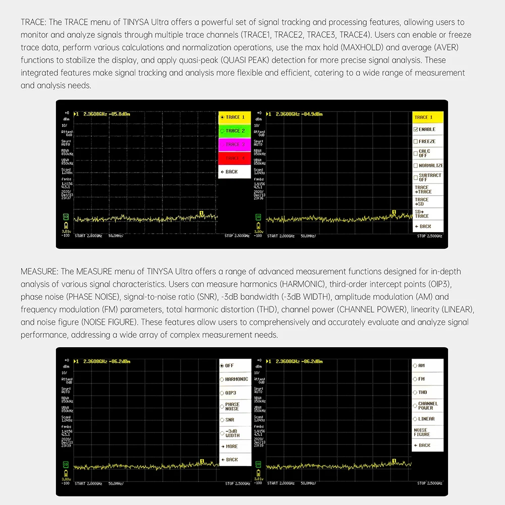 2024 Upgraded 4-inch IPS LCD SA5 Multi functional Handheld Spectrum Analyzer 100k-5.3GHz 2-in-1 Signal Generator Built