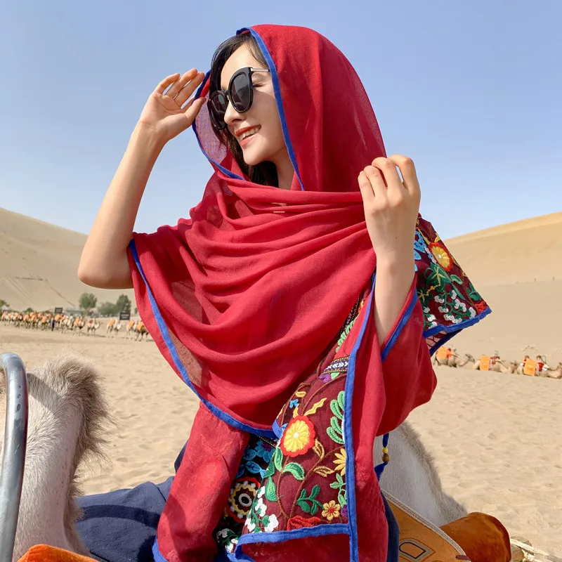 180*85Cm Embroided Scarves Summer Spring Chals Pashmina Women Sun Protect Cape Travel Muffler Tassel Hijab Poncho Beach Shawls