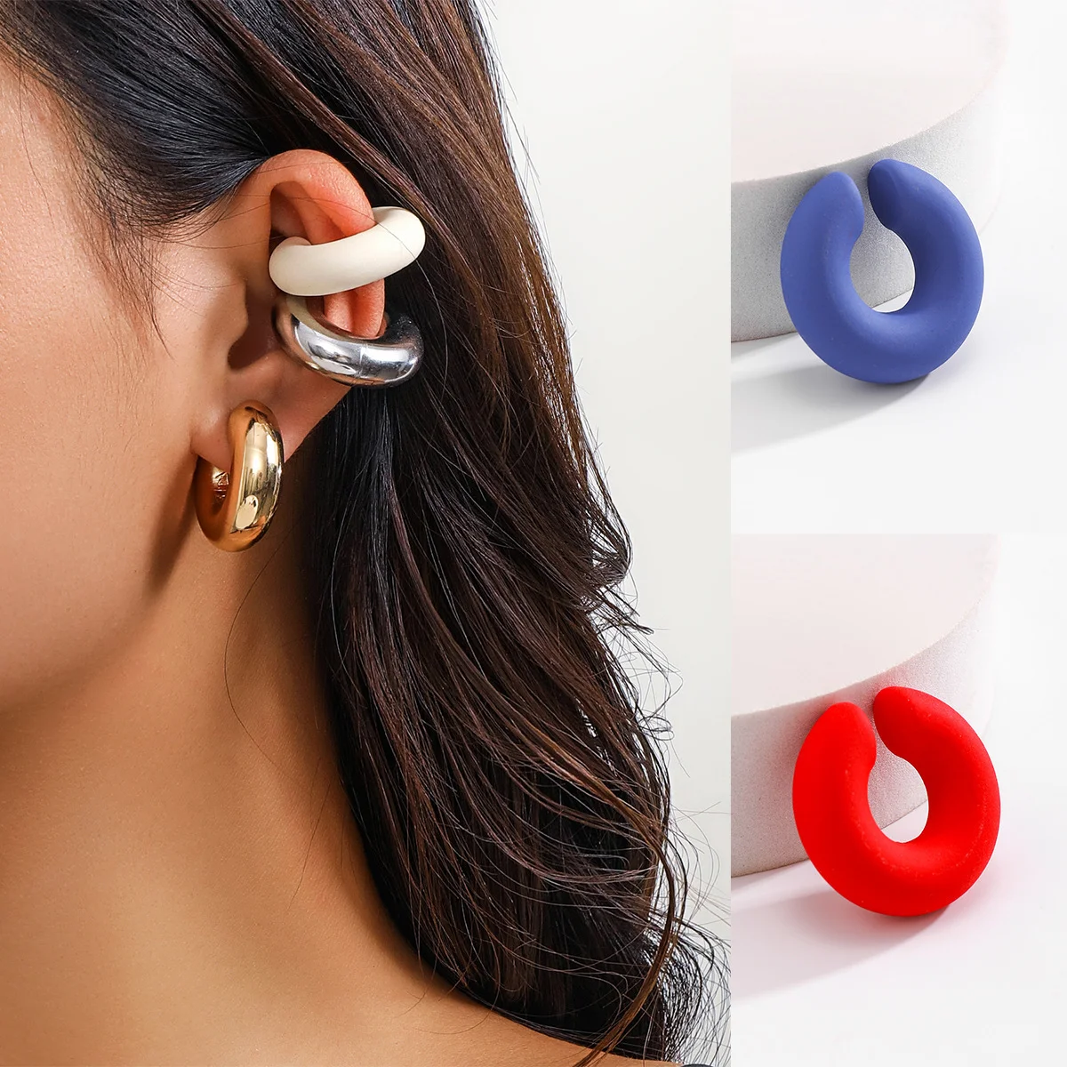 Trend Acrylic Iridescent C-Shape Ear Clip for Women Laser Circle Cartilage Clamp Earrings 2024 Jewelry