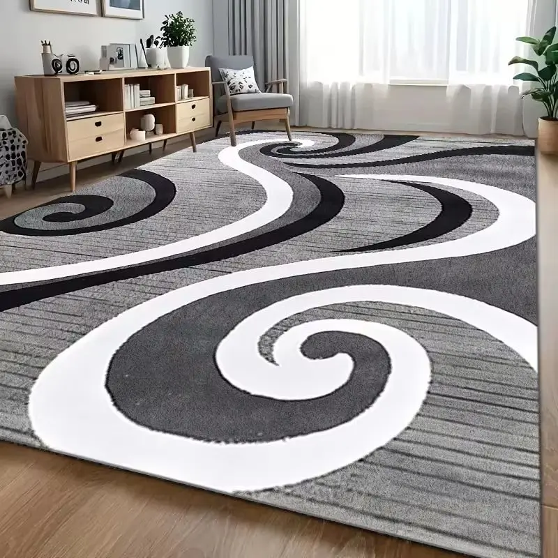 VIKAMA Modern Abstract Arc Area Rug Flannel Living Room Carpet Non Slip Beige Brown Gray Pattern Bedroom Dining Floor Mat Decor